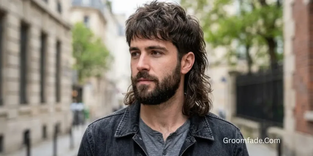 Long Mullet Haircut Men With Beard