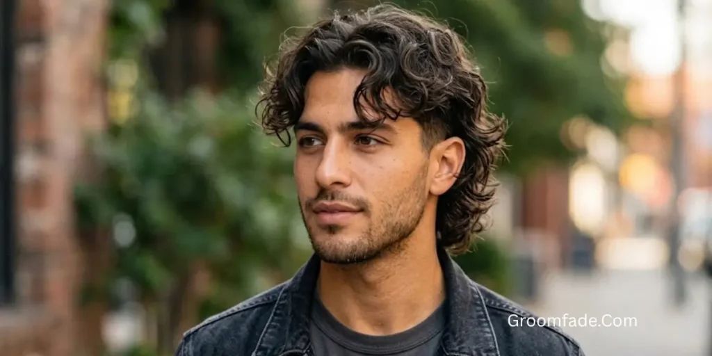 Loose Curl Middle Part Mullet