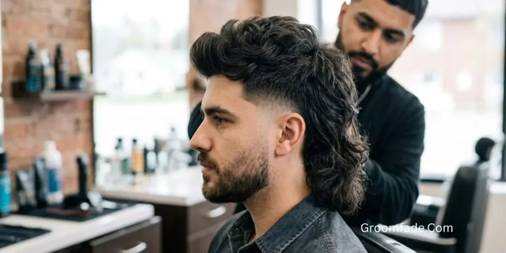 Low Fade Mullet With a Beard