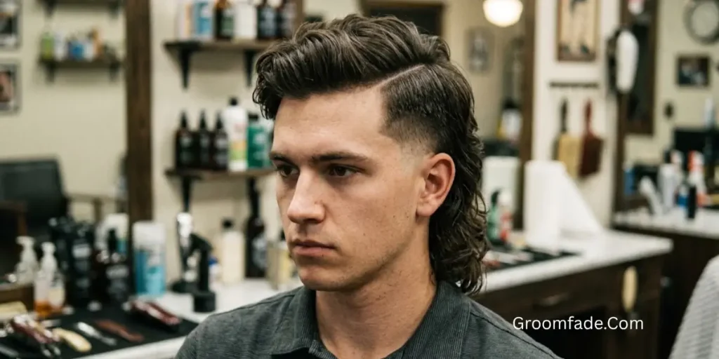 Low Fade Mullet With a Hard Part