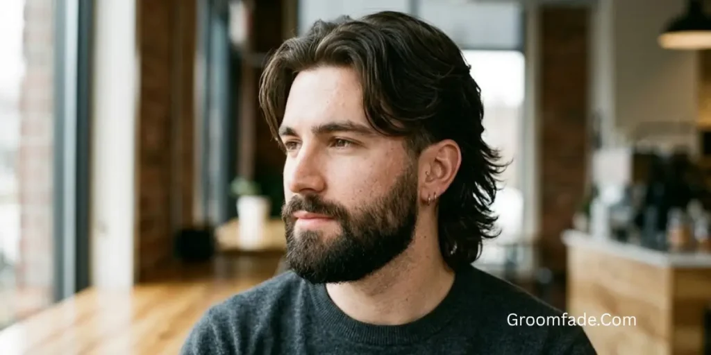 Middle Part Mullet With Beard Blend