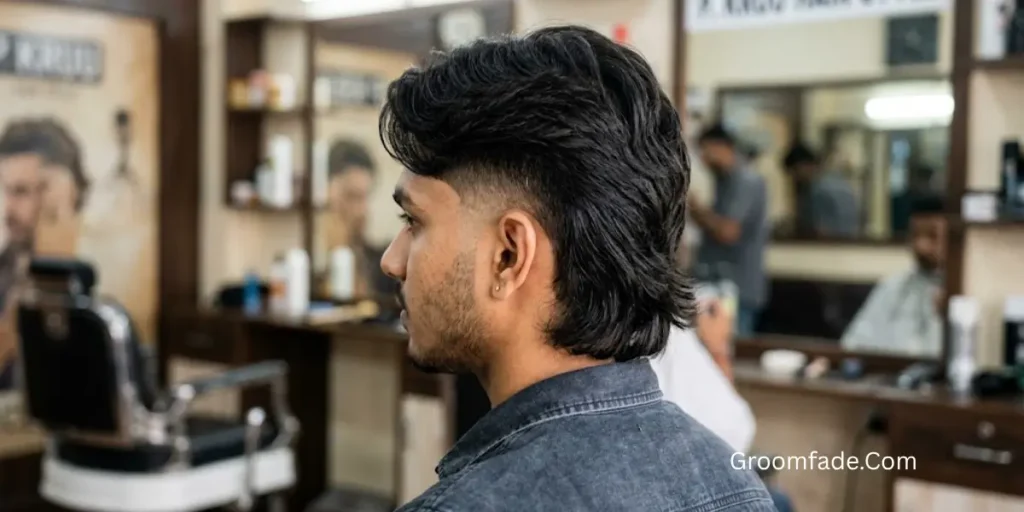 Middle Part Mullet With Burst Fade