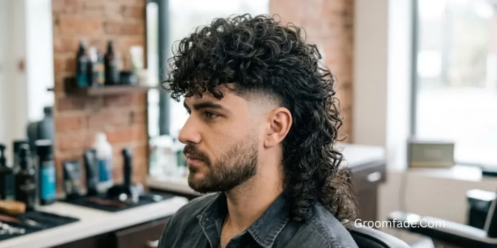 Curly Burst Fade Mullet
