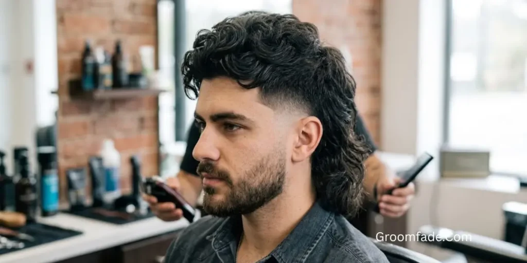 Curly Drop Fade Mullet