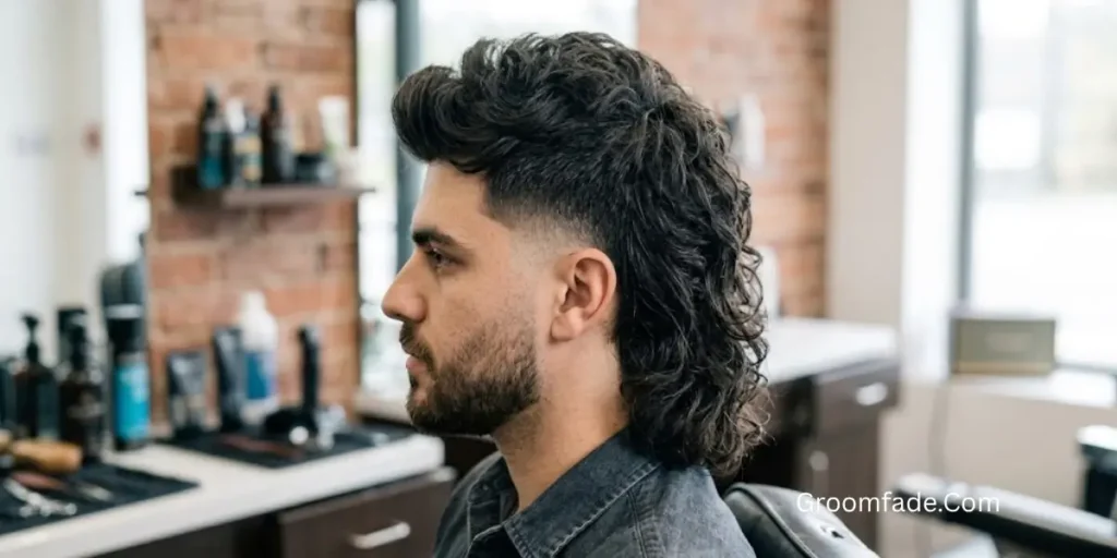 Curly High Fade Mullet