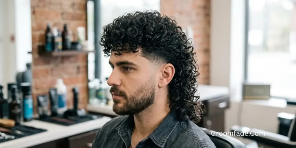 Curly Low Fade Mullet