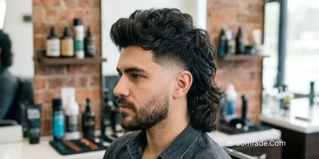 Curly Mullet Haircut With a Fade