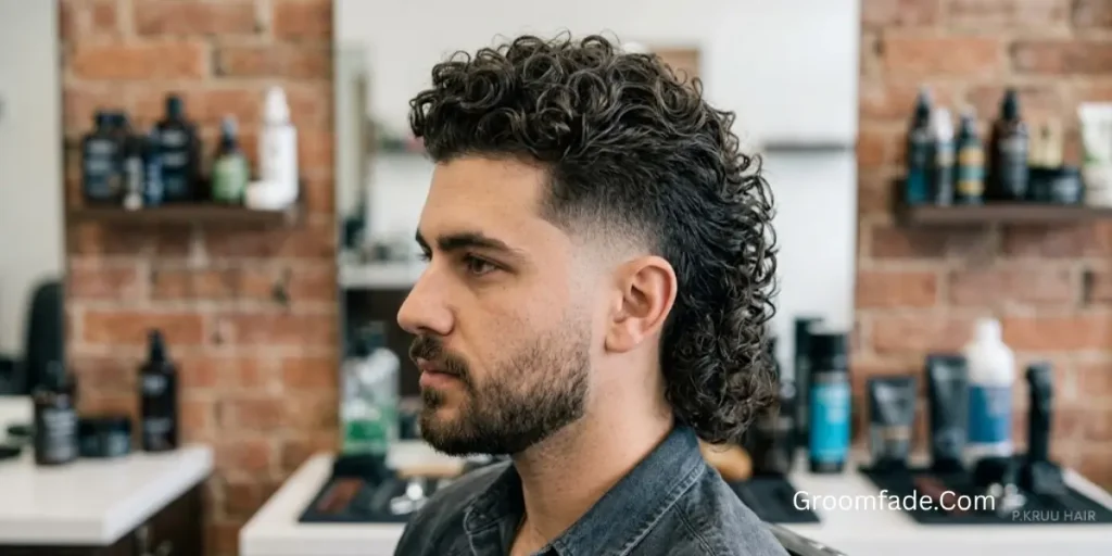 Curly Mullet Haircut With a Taper