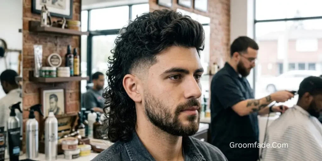 Medium Curly Mullet Haircut Men