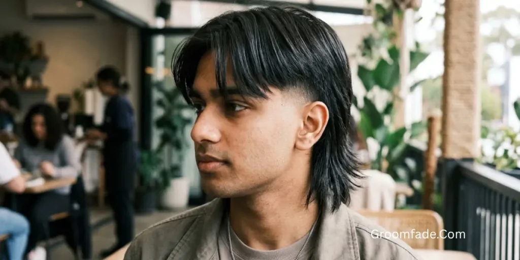 Middle Part Mullet Taper Fade