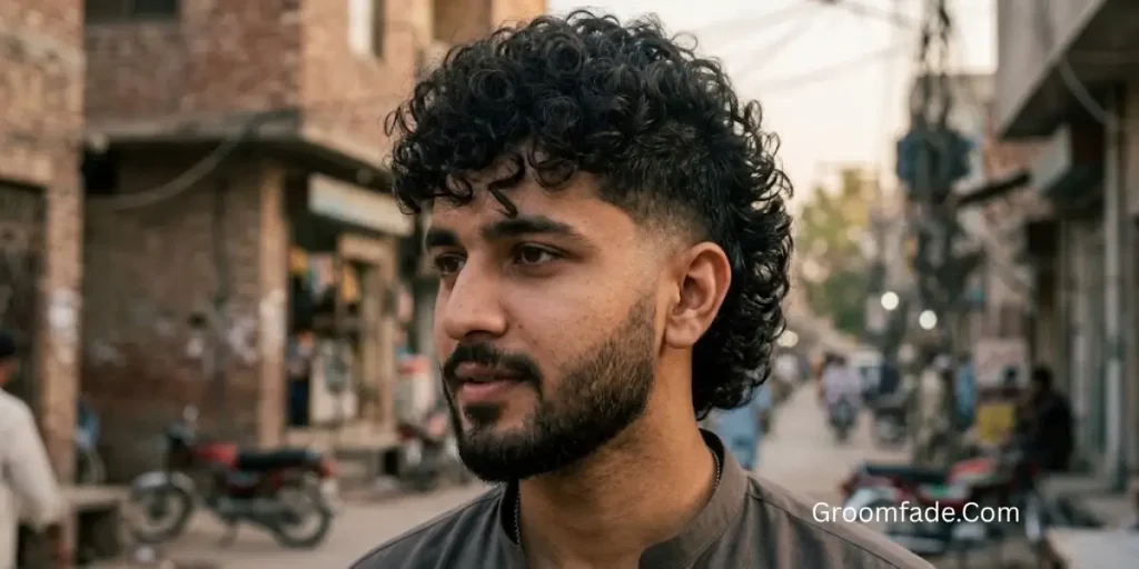 Short Curly Mullet with Fade